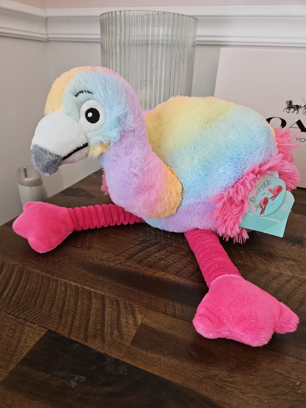 Flora Plush Rainbowand Reversable Pink Flamingo 17 Inch 2 IN ONE NWT